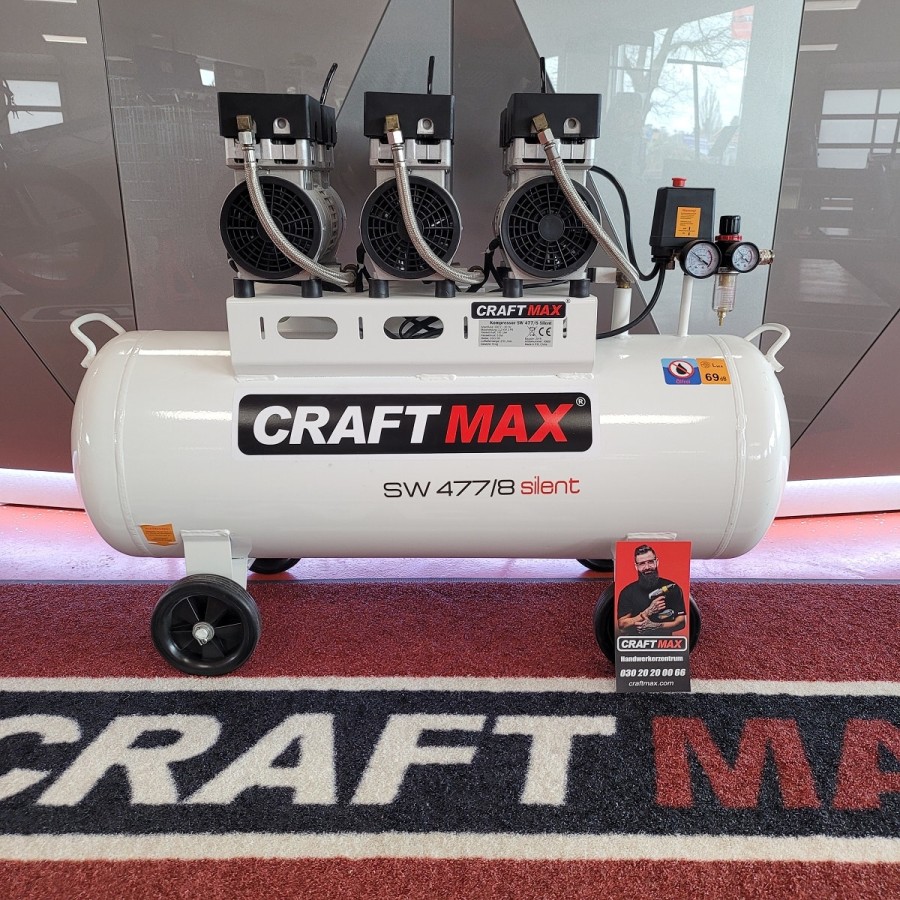 CRAFTMAX-Silent-Druckluft-Kompressor-SW-4778-Oelfrei-100L