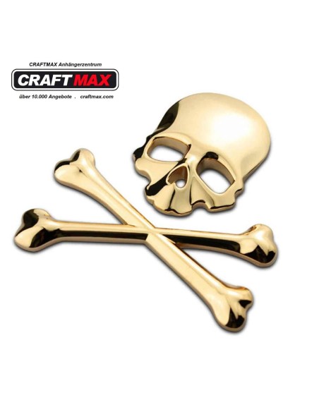 Skeleton-Crossbone-3D-Metall-Aufkleber-Totenkopf-gekreuzte-Knochen-GOLD-3