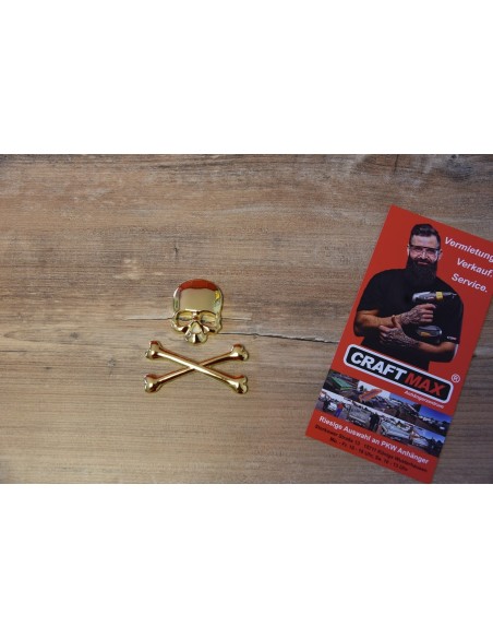 Skeleton-Crossbone-3D-Metall-Aufkleber-Totenkopf-gekreuzte-Knochen-GOLD-4