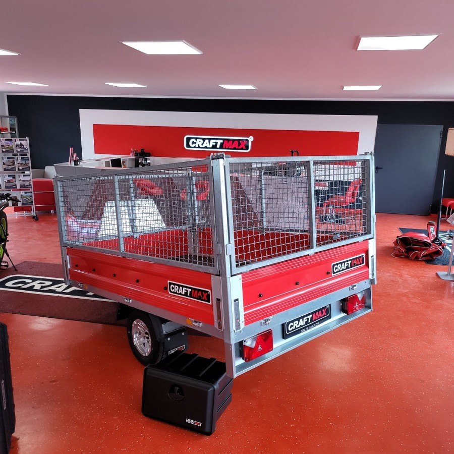 CRAFTMAX-COLOURLINE-Edition-red-Pritschenhochlader-750-Kg-V-Deichsel-mit-Welldrahtgitteraufsatz-1
