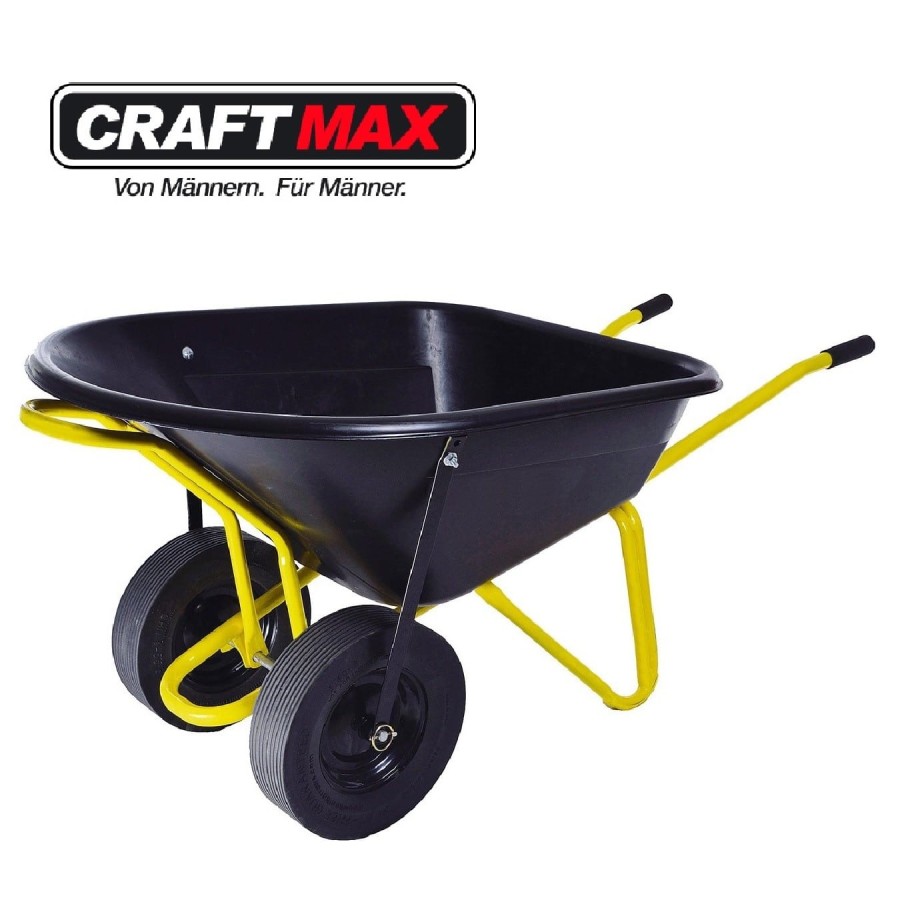 CRAFTMAX-Twin-Doppelrad-Schubkarre-mit-PU-Raedern-160-L-gelb