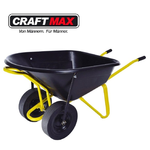 CRAFTMAX-Twin-Doppelrad-Schubkarre-mit-PU-Raedern-160-L-gelb