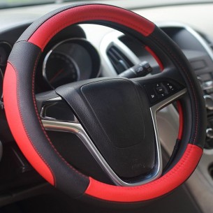 CRAFTMAX-Auto-Lenkradbezug-Mikrofaser-Leder-Rot-schwarz