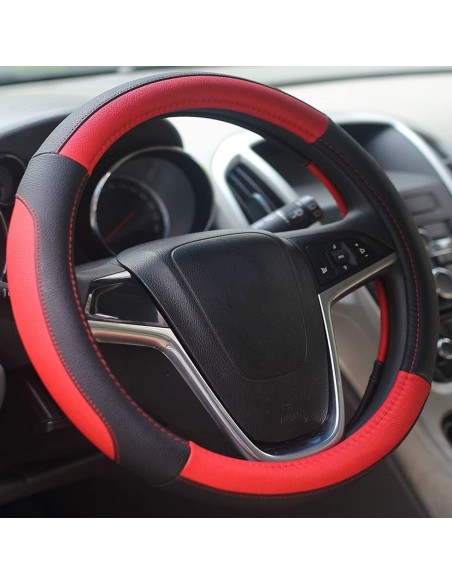 CRAFTMAX-Auto-Lenkradbezug-Mikrofaser-Leder-Rot-schwarz