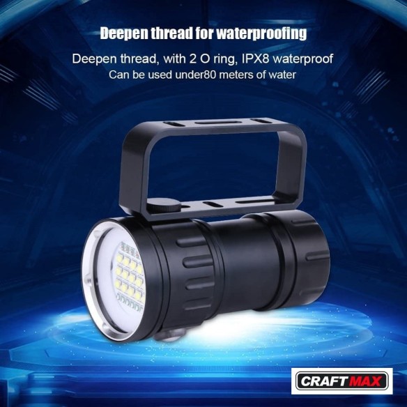 CRAFTMAX_TaucherTaschenlampe-18000Lm-500m-Reichweite-80m-IPX8_Produkt