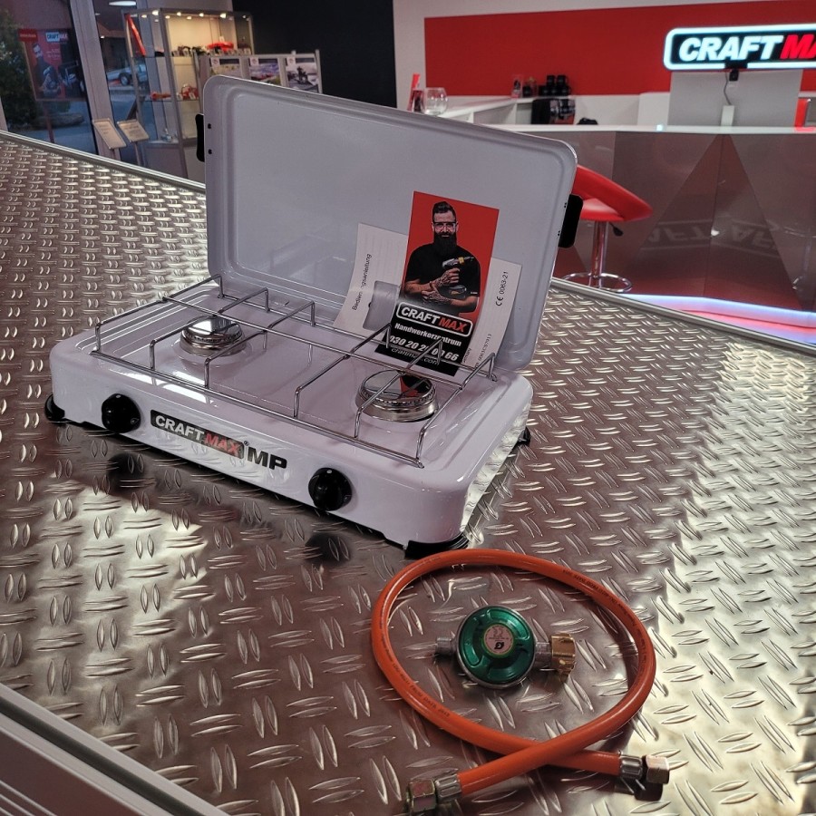 CRAFTMAX-mobiler-Gaskocher-2-flammig-Zuendsicherung-Gasschlauch-Gasregler-4