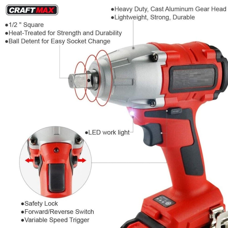 CRAFTMAX-Akku-Schlagschrauber-20V-Li-Ion-400-Nm-Akku-Ladegeraet-Koffer-2
