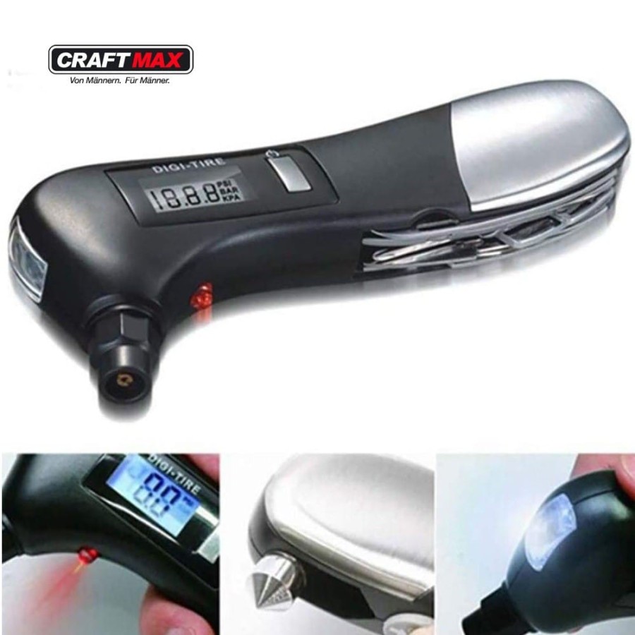 CRAFTMAX-Digital-Reifendruck-Manometer-mit-Werkzeug-Edelstahlgriff