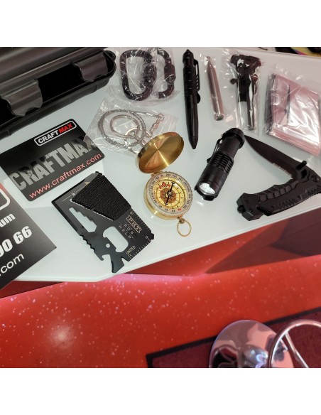 CRAFTMAX-Survival-Kit-15in1-Werkzeuge-Set-Rettungsdecke-Taktikstift-Taschenlampe-Zange-Drahtsaege-1