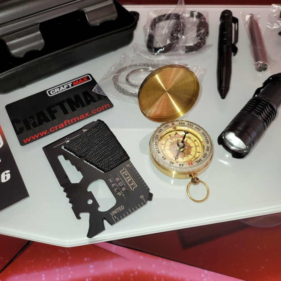CRAFTMAX-Survival-Kit-15in1-Werkzeuge-Set-Rettungsdecke-Taktikstift-Taschenlampe-Zange-Drahtsaege-4