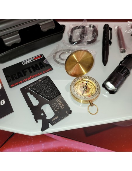 CRAFTMAX-Survival-Kit-15in1-Werkzeuge-Set-Rettungsdecke-Taktikstift-Taschenlampe-Zange-Drahtsaege-4