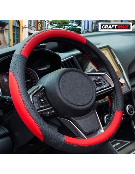 CRAFTMAX-echt-Leder-Lenkrad-Ueberzug-rot