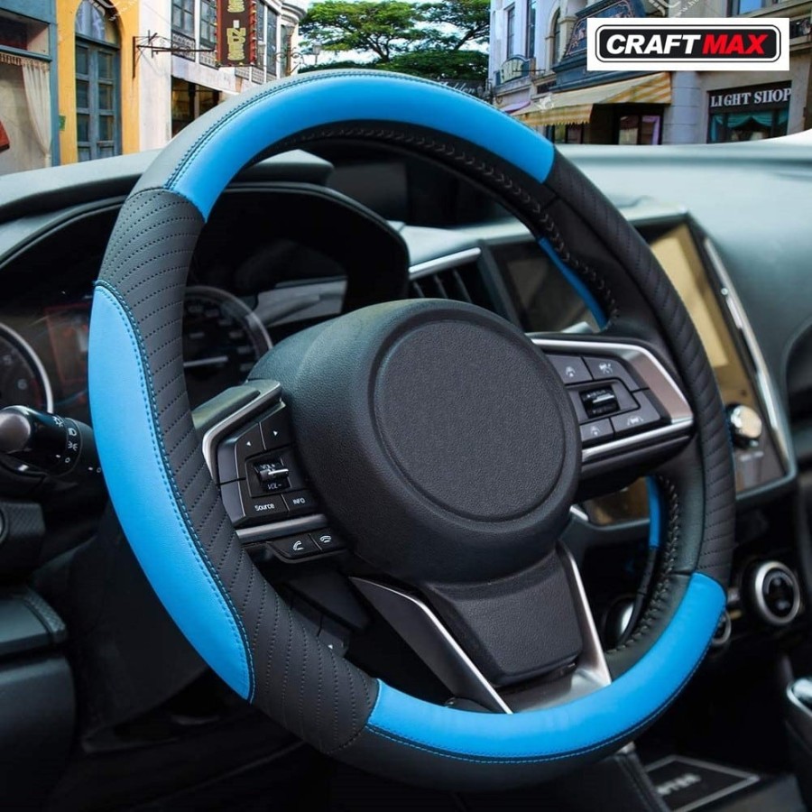 CRAFTMAX-echt-Leder-Lenkrad-Ueberzug-blau