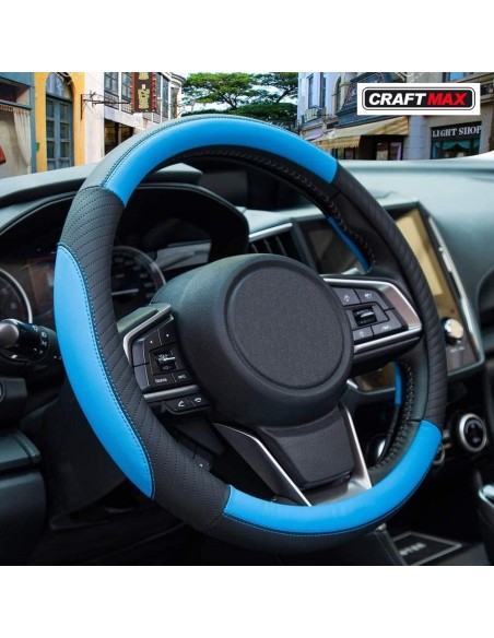 CRAFTMAX-echt-Leder-Lenkrad-Ueberzug-blau