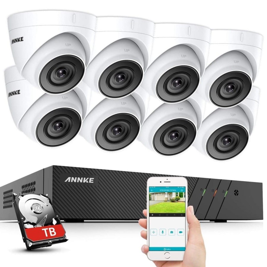 ANNKE-H.265-Pro-5MP-PoE-Ueberwachungskamera-System-Set-8CH-Videoueberwachung-NVR-Rekorder-2TB-Festplatte-mit-8X-5MP-HD-IP-Kamera