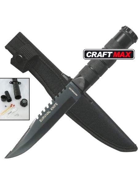 CRAFTMAX-Ueberlebensmesser-mit-Kompass-Saege-Schleifstein-Streichhoelzer-Seil