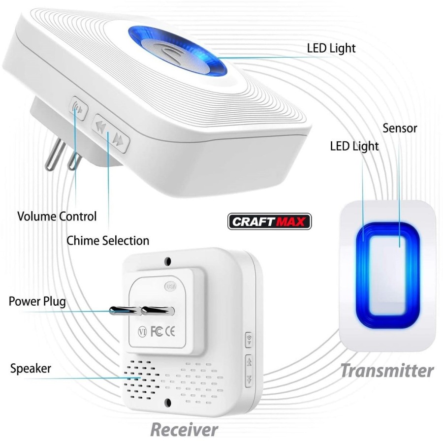 CRAFTMAX-Wireless-Durchgangsmelder-150m-Reichweite-versch.-Melodien-2