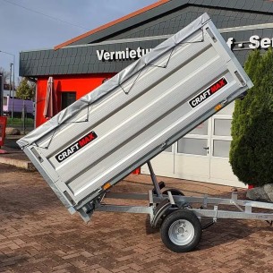 CRAFTMAX-MAGIC®-1300-Heckkipper-pumplessHydraulik-2.30x1.50x0.85m-Bordwandufsatz-V-Deichsel-Stahlboden-100kmh