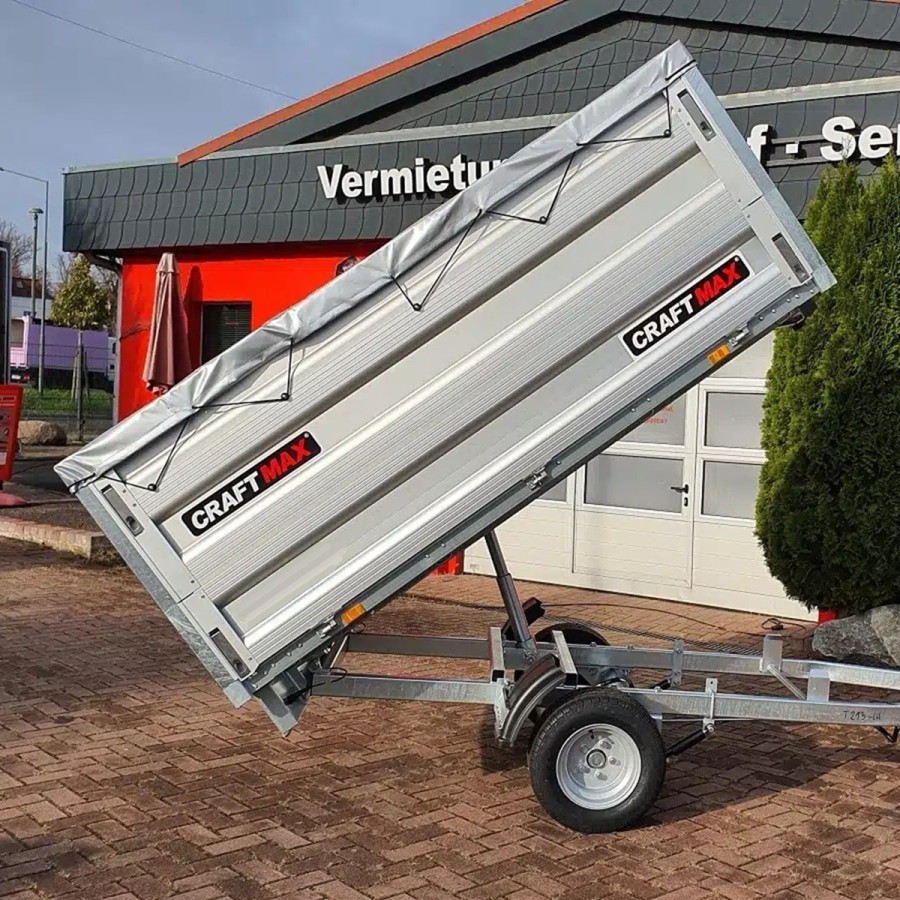 CRAFTMAX-MAGIC®-1300-Heckkipper-pumplessHydraulik-2.30x1.50x0.85m-Bordwandufsatz-V-Deichsel-Stahlboden-100kmh