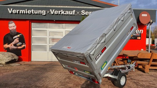 CRAFTMAX-MAGIC®-1300-Heckkipper-pumplessHydraulik-2.30x1.50x0.85m-Bordwandufsatz-V-Deichsel-Stahlboden-100kmh 2