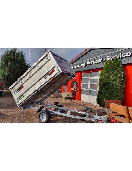 CRAFTMAX-Heckkipper-1350Kg-Stahlboden-V-Deichsel-85cm-Alu-Bordwaende-10-Zoll-100kmh-1