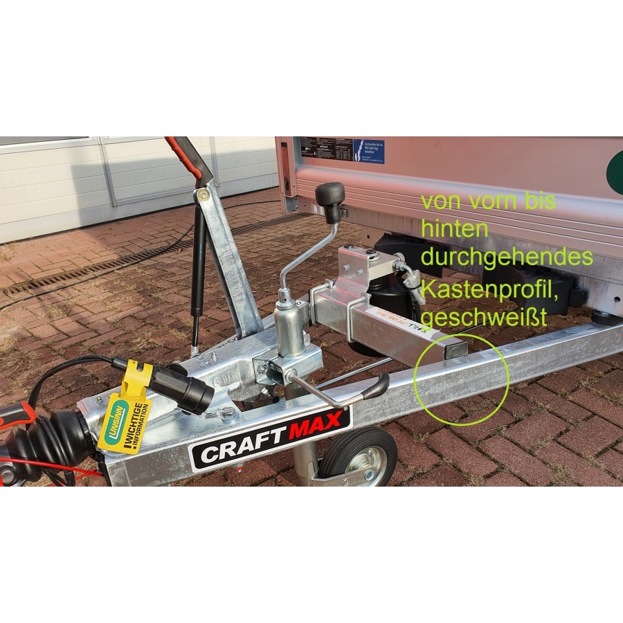 CRAFTMAX-Heckkipper-1350Kg-Stahlboden-V-Deichsel-85cm-Alu-Bordwaende-10-Zoll-100kmh-12