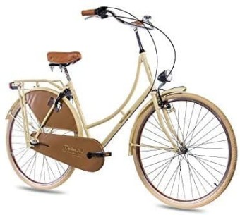 HIGHLANDER® "Hollandrad" 26 Zoll Damen Fahrrad im Retro Design mit Rücktrittbremse und Gepäckträger (goldmetallic / braun)