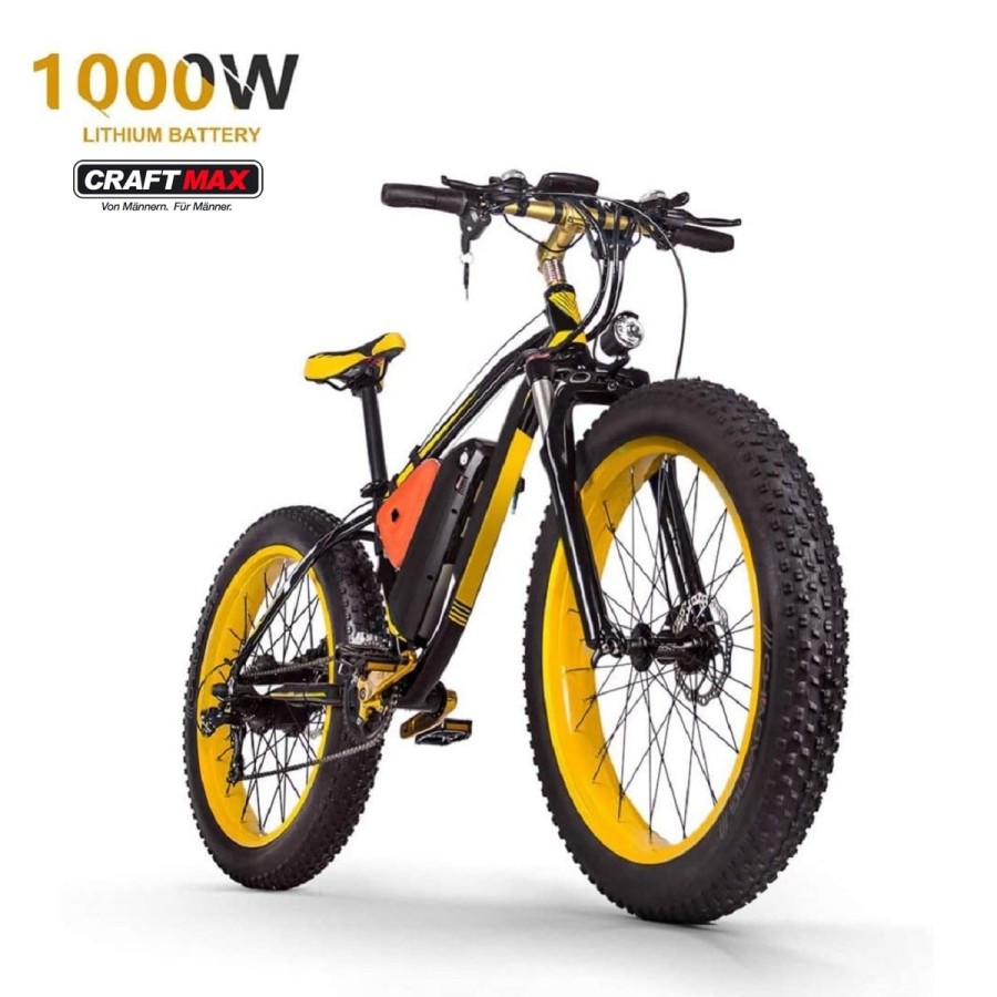 CRAFTMAX-fatboy-Elektrofahrrad-26-E-Bike-mit-48V-16Ah-1000W-Lithium-Batterie-Shimano-21-Gang-gelb-schwarz