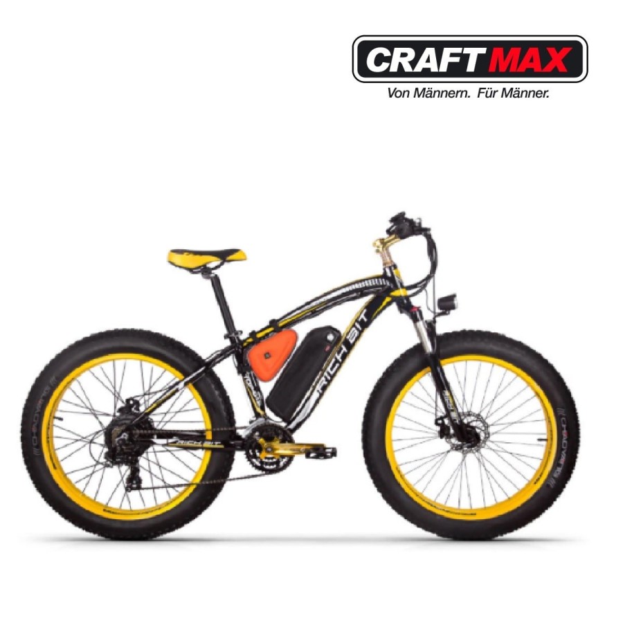 CRAFTMAX-fatboy-Elektrofahrrad-26-E-Bike-48V-16Ah-1000W-Lithium-Akku-Shimano-21Gang-gelb-schwarz