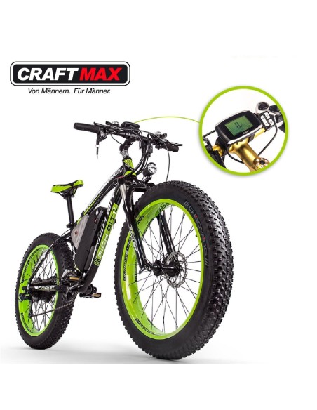 CRAFTMAX-fatboy-Elektrofahrrad-26-E-Bike-mit-48V-16Ah-1000W-Lithium-AKKU-Shimano-21-Gang-gruen-schwarz