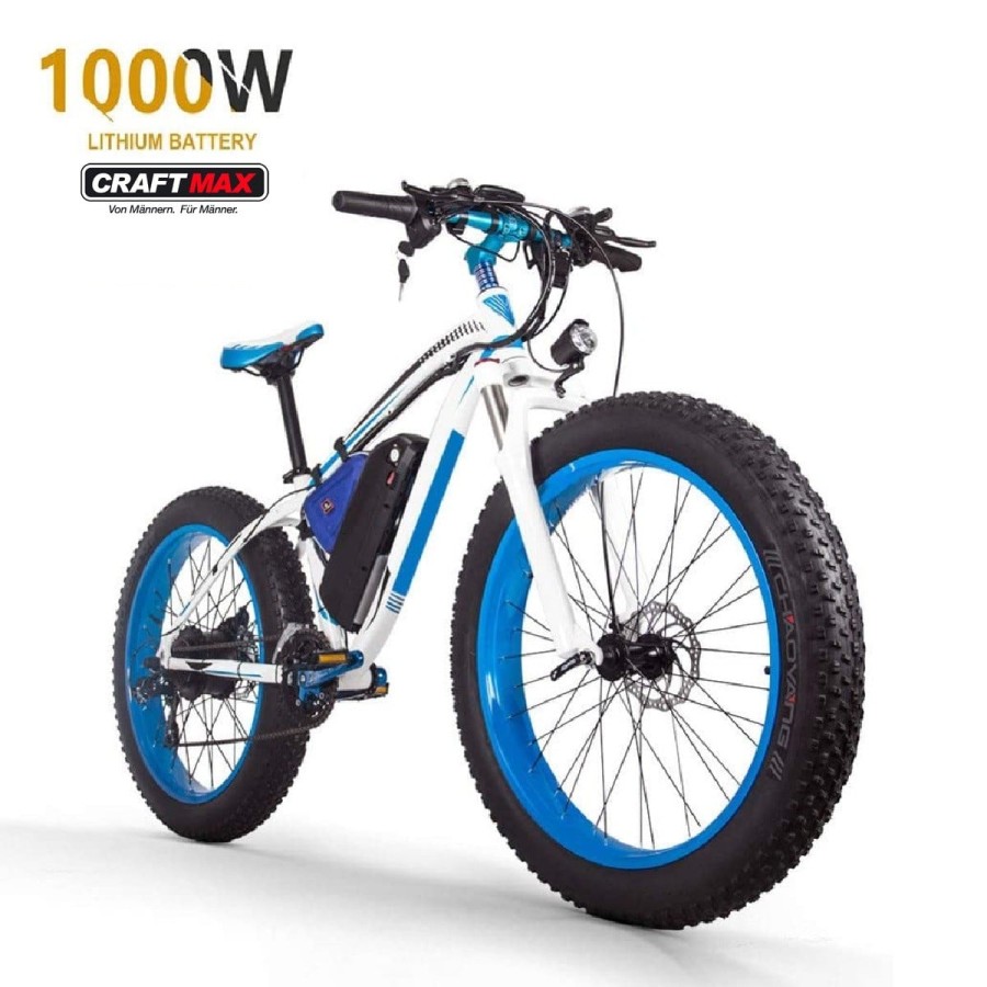 CRAFTMAX-fatboy-Elektrofahrrad-26-E-Bike-mit-48V-16Ah-1000W-Lithium-Batterie-Shimano-21-Gang-blau-weiss