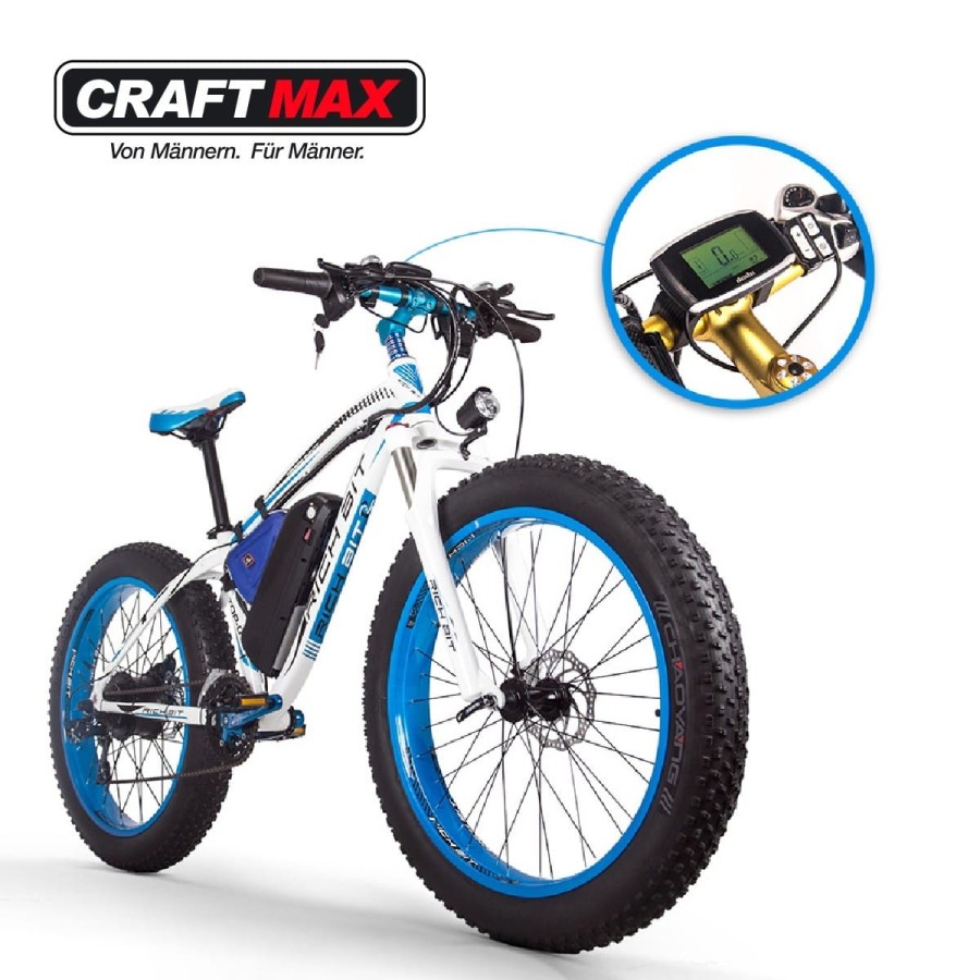 CRAFTMAX-fatboy-Elektrofahrrad-26-E-Bike-mit-48V-16Ah-1000W-Lithium-Akku-Shimano-21-Gang-blau-weiss