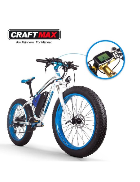 CRAFTMAX-fatboy-Elektrofahrrad-26-E-Bike-mit-48V-16Ah-1000W-Lithium-Akku-Shimano-21-Gang-blau-weiss