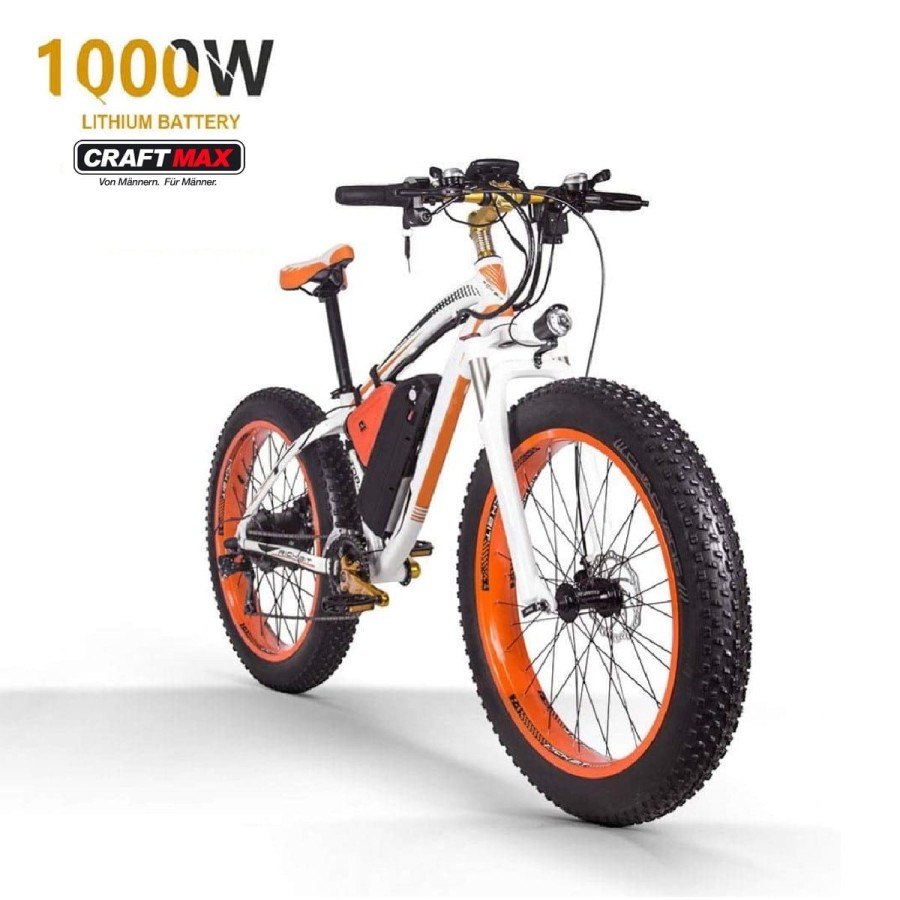 CRAFTMAX-fatboy-Elektrofahrrad-26-E-Bike-mit-48V-16Ah-1000W-Lithium-Batterie-Shimano-21-Gang-orange-weiss