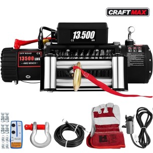 CRAFTMAX-Elektrische-Seilwinde-12V-mit-Fernbedienung-13500lbs-61235kg-Motor-485-kW-27m-Stahlseil-1