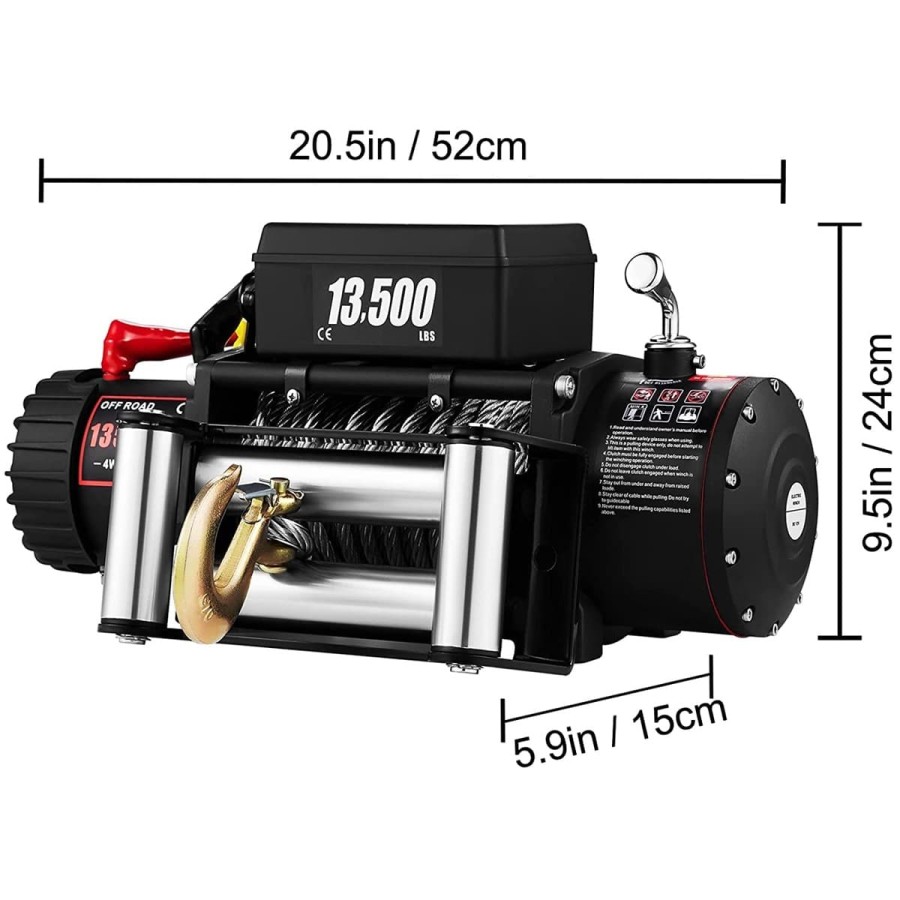 CRAFTMAX-Elektrische-Seilwinde-12V-mit-Fernbedienung-13500lbs-61235kg-Motor-485-kW-27m-Stahlseil-6