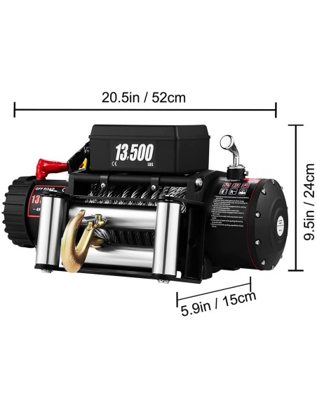 CRAFTMAX-Elektrische-Seilwinde-12V-mit-Fernbedienung-13500lbs-61235kg-Motor-485-kW-27m-Stahlseil-4