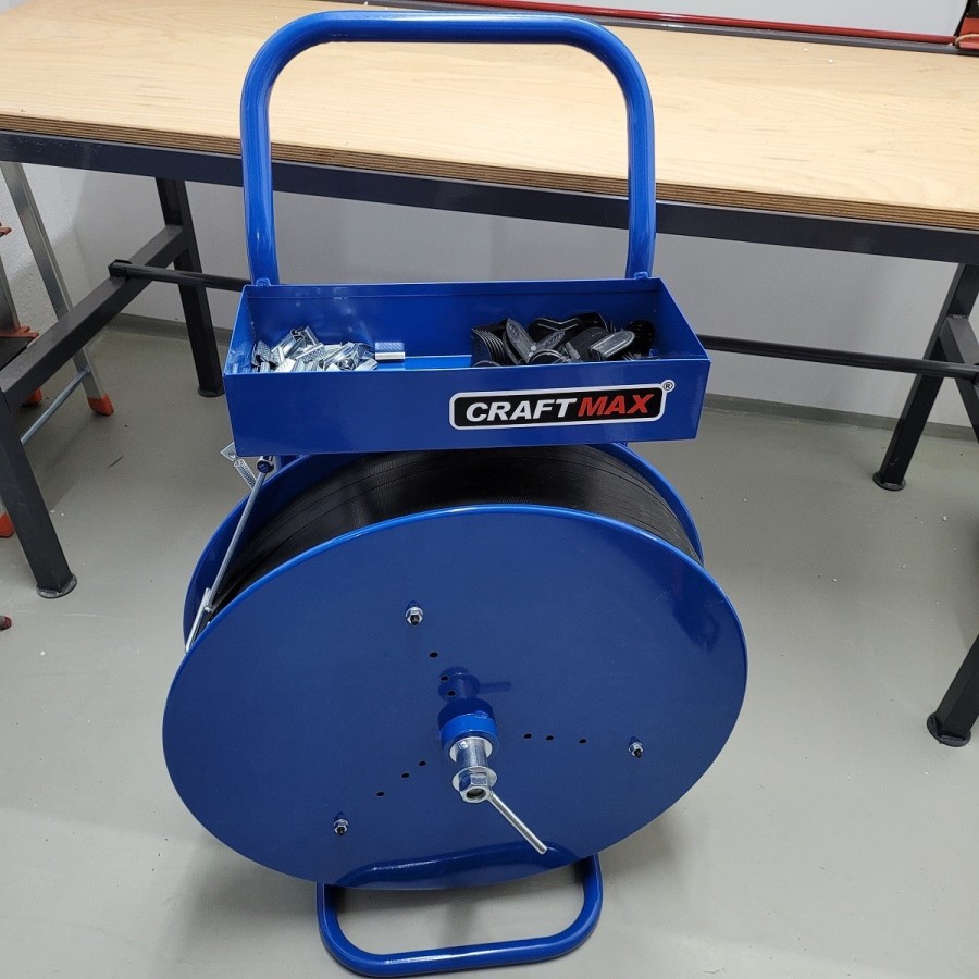 CRAFTMAX®-Abrollwagen-mit-Ablage-fuer-Umreifungsbaender-auf-Rollen-universell-4