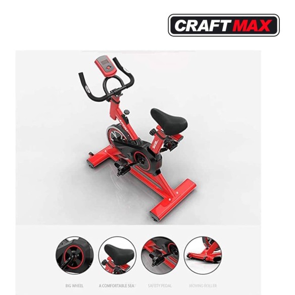 CRAFTMAX-Speedbike-CMX-22-Kg-Schwungrad-Armstuetze-Pulsgurt-Ergometer-Trainingscomputer-150-Kg-rot-9
