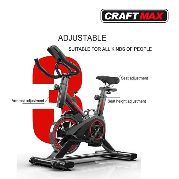 CRAFTMAX-Speedbike-CMX-22-Kg-Schwungrad-Armstuetze-Pulsgurt-Ergometer-Trainingscomputer-150-Kg-rot-2