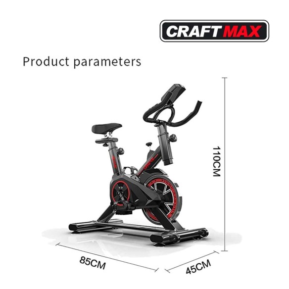 CRAFTMAX-Speedbike-CMX-22-Kg-Schwungrad-Armstuetze-Pulsgurt-Ergometer-Trainingscomputer-150-Kg-rot-3