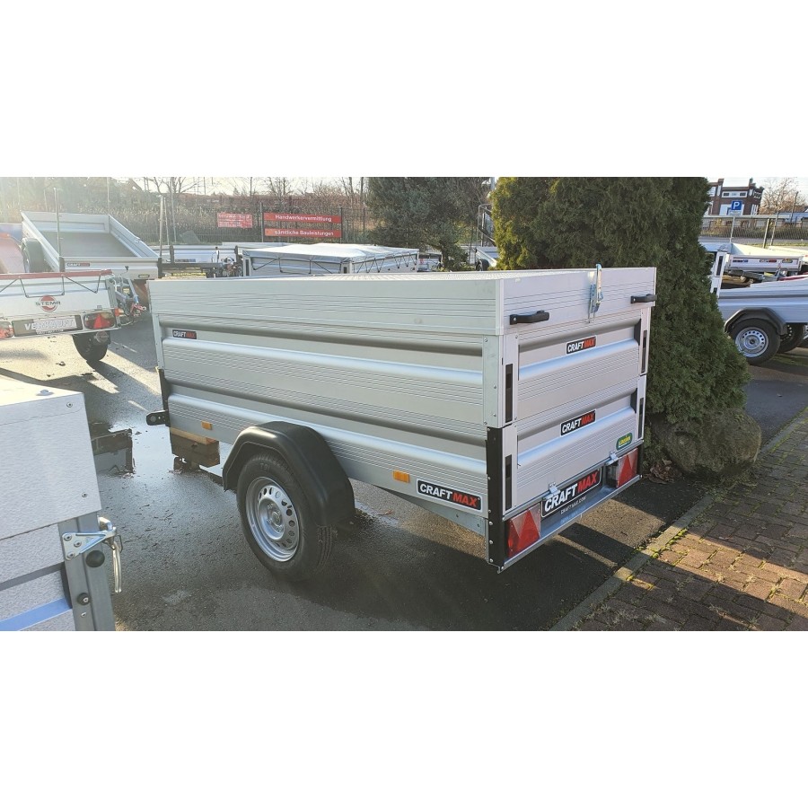 CRAFTMAX-SMART-Kastenanhaenger-mit-V-Deichsel-ALU-Bordwaenden-Bordwandaufsatz-Deckel-750-Kg-ungebremst-4
