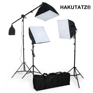HAKUTATZ® 3 Studioleuchten im Set mit Softbox, Stativ und Tasche - schwarz