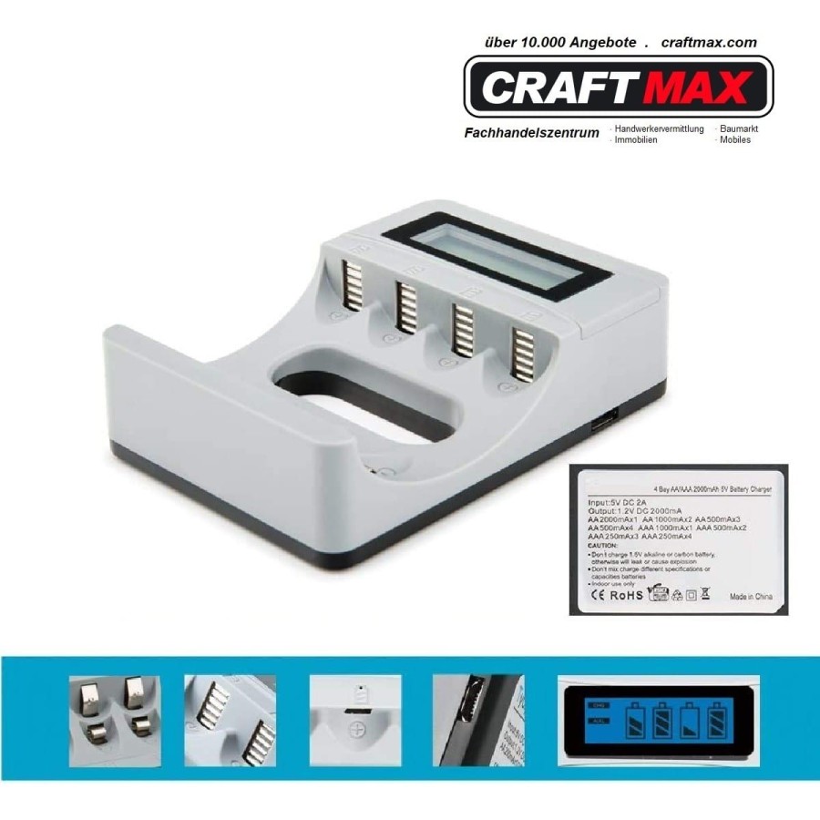 CRAFTMAX-USB-Batterie-Akku-Ladegeraet-NI-MH-NI-CD-AA-AAA-2000mAh-5V-LCD-blauer-Bildschirm-4