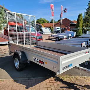 KLAPPFIX-1300-ALU-Kastenanhaenger-2.50×1.40×0.35m-Stahlgitterheckklappe-Auffahrrampe-1