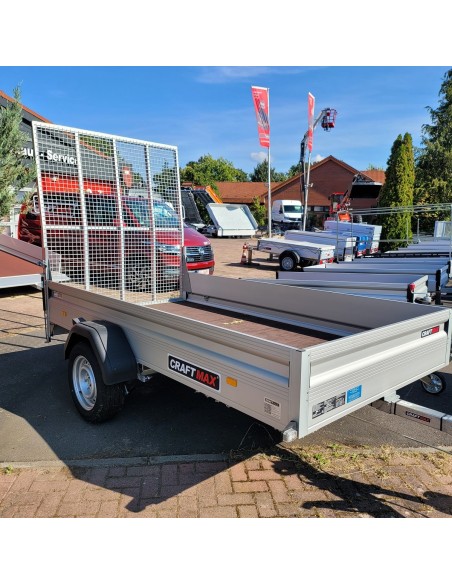 KLAPPFIX-1300-ALU-Kastenanhaenger-2.50×1.40×0.35m-Stahlgitterheckklappe-Auffahrrampe-1