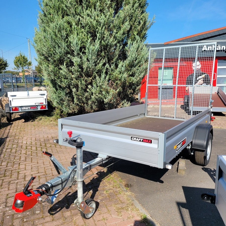 KLAPPFIX-1300-ALU-Kastenanhaenger-2.50×1.40×0.35m-Stahlgitterheckklappe-Auffahrrampe-2