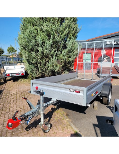 KLAPPFIX-1300-ALU-Kastenanhaenger-2.50×1.40×0.35m-Stahlgitterheckklappe-Auffahrrampe-2