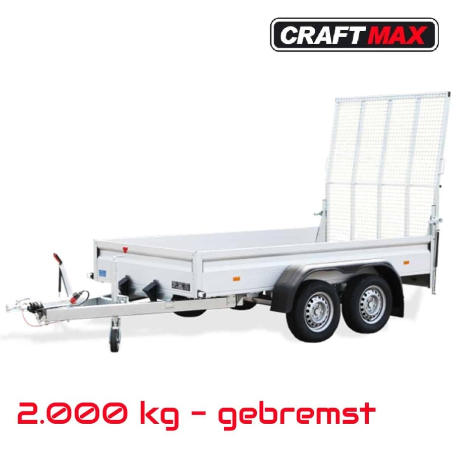 KLAPPFIX-2000-Tandem-ALU-Kastenanhaenger-2.50×1.40×0.35m-Stahlgitterheckklappe-Auffahrrampe