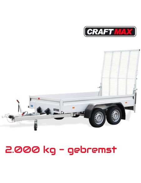 KLAPPFIX-2000-Tandem-ALU-Kastenanhaenger-2.50×1.40×0.35m-Stahlgitterheckklappe-Auffahrrampe